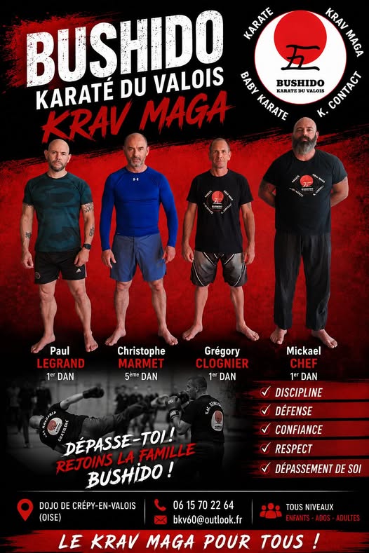 Paul Legrand, Christophe Marmet, Grégory Clognier et Mickael Chef, entraîneurs de krav-maga